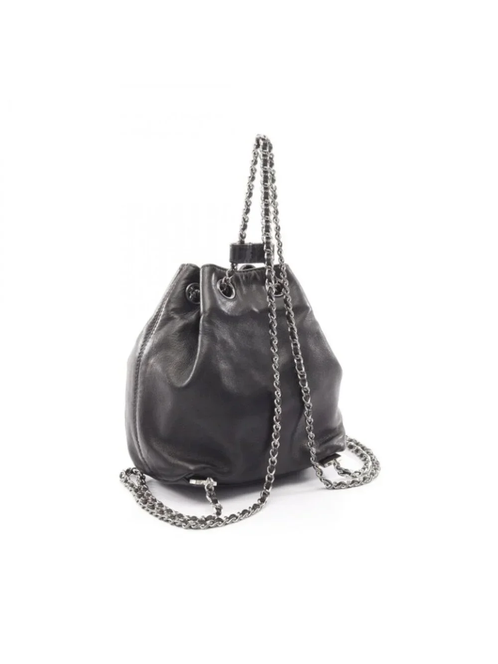 Chanel Backpack CC Logo Small Drawstring Black Lambskin CC Chain